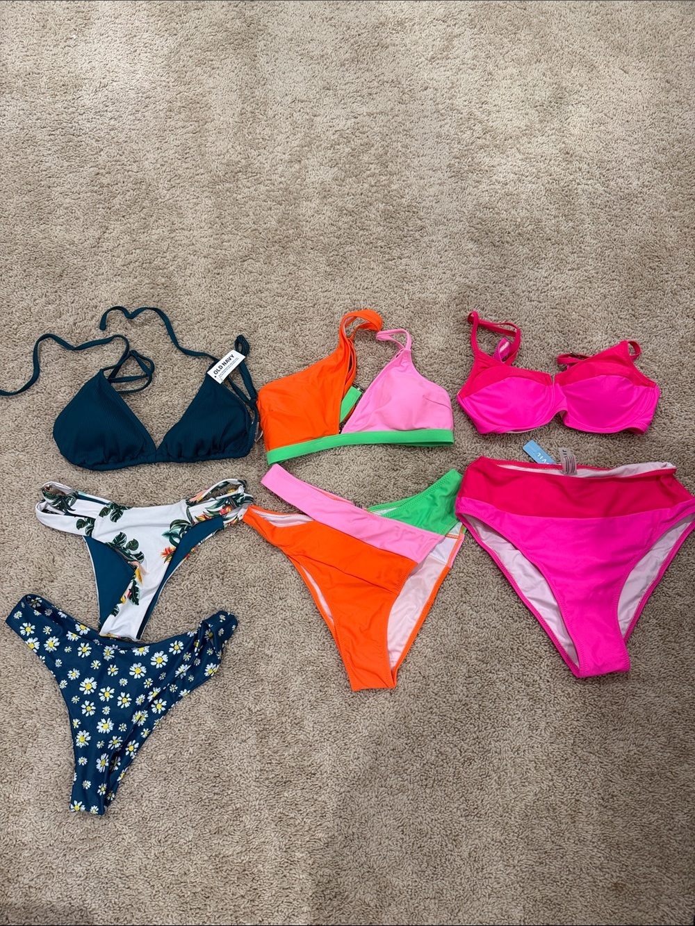 Lot of Colorful Bikini Sets - Neon Orange, Hot Pink, Navy & Floral